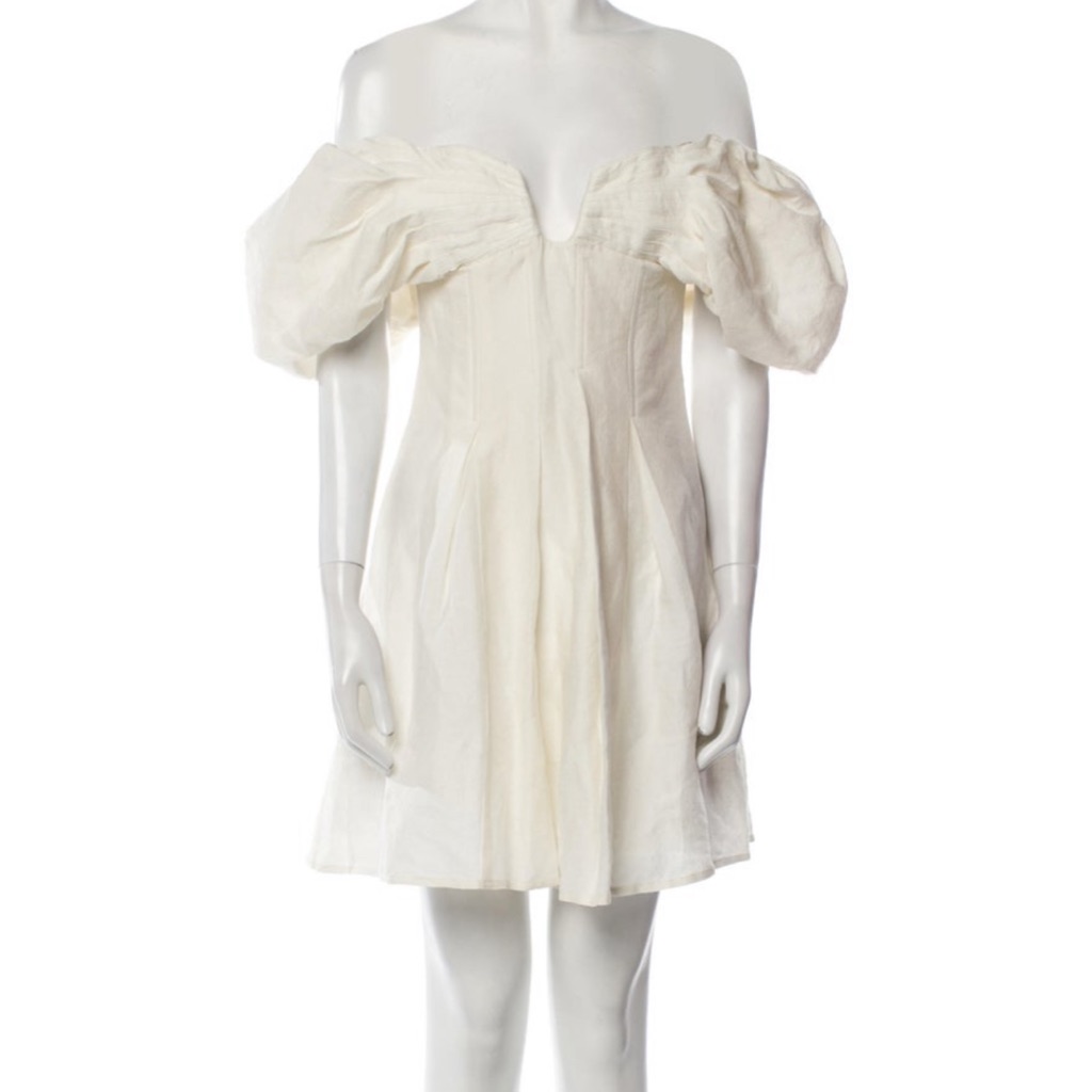 Cult Gaya Off-White Strapless Puff-Sleeve A-Line Dress